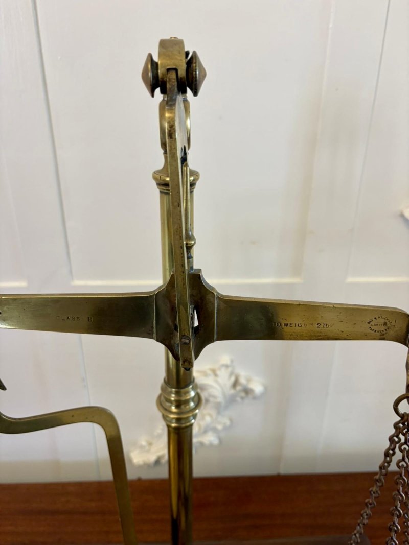 Antique Victorian Apothecary Balance Scales Brass Mahogany Day & Millward Complete with Weights - Image 11